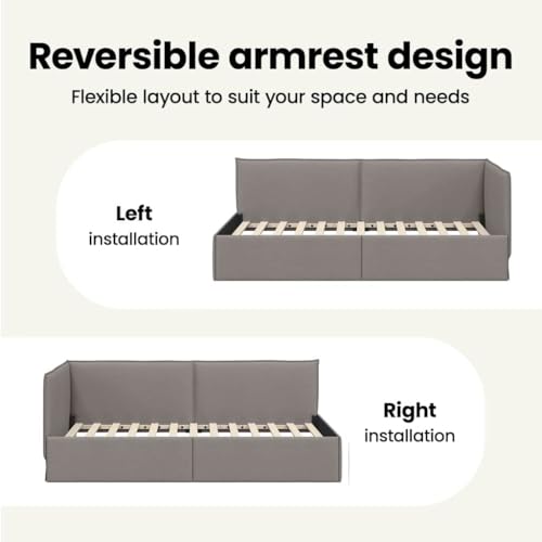 vidaXL Eckbettgestell mit Kopfteil Taupe 100 x 200 cm Stoff, Kompakter Daybed, modernes Bettgestell, platzsparendes Möbel, minimalistisches Design, ideal für kleine Schlafzimmer