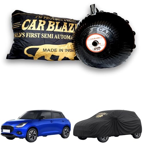 Image of CARBLAZER Portable & Semi-Automatic Full Body Car Covers: Heavy Duty Device| Anti-Theft| Dust & Scratch Proof | Water & Wind Resistant|Custom Fit| Dual-Side Cover, Compatible for Maruti Suzuki Swift