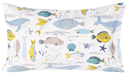 J-Pinno Go Fishing Sea Fishes Flying Fish Whale Cartoon 100% Cotton 3 Pieces Twin Sheet Set For Kids Girls Boys Children Flat Sheet + Fitted Sheet + Pillowcase Bedding Decoration Gift Set #TOP3