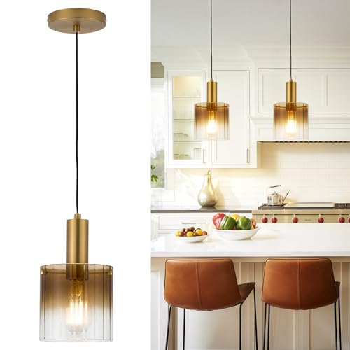 puncoll Gold Pendant Light Fixtures Kitchen Island - Pendant Hanging Light with Gradient Color Glass for Kitchen Sink Dining Room Bedroom, H3959-1-COBG