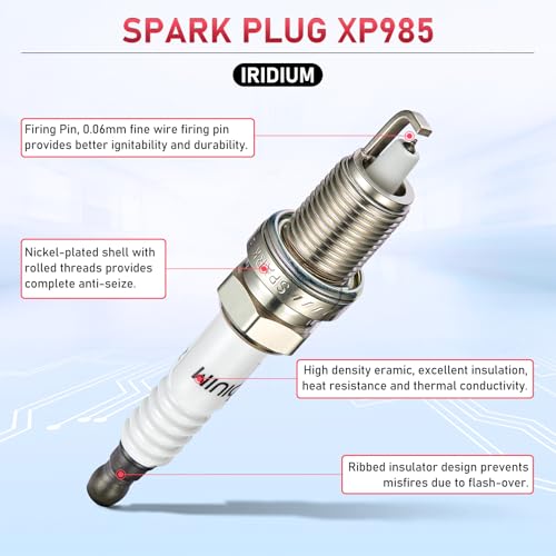 Image of Iridium Spark Plug XP985 4 Pack for Honda Civic | Fits Accord /Civic /CR-V /Odyssey /Prelude; CL /EL /Integra; 200 /Sebring; Avenger /Caliber /Journey; Elantra; Compass /Patriot; Soul
