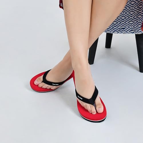 Image of Perforated Flip Flops, Burgundy with Black Straps, Casual Beach Sandals