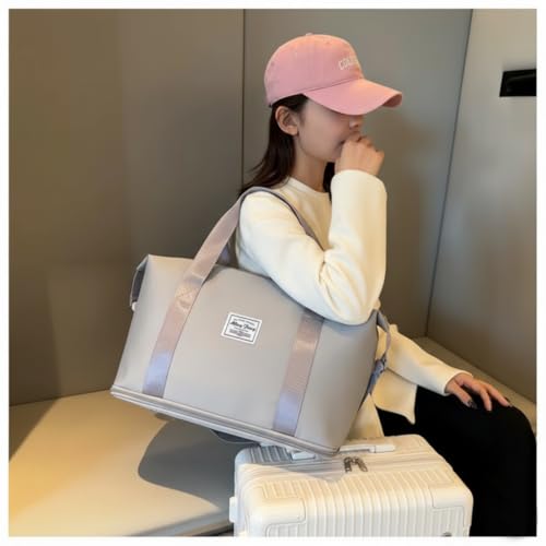 Image of WILDHORN 40 Liters Nylon Expandable Travel Duffle Bag for Men & Women, Waterproof Weekender Luggage Bag, Foldable Gym & Overnight Travel Hand Bag with Wet & Dry Compartment (Light Grey)