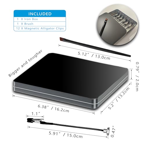 Image of Magnetic Helping Hands for Soldering with 12 Flexible Magnetic Clips - All-in-One Steel Box Station with Brush, Ideal as a Model Painting Stand, Soldering, PCB, and Crafts (Black)