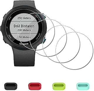 [4 Pack] Screen Protector for Garmin Swim 2 GPS Swimming Smartwatch + Silicone Anti-dust Plugs, iDaPro Tempered Glass Anti-Scratch Bubble-Free Easy Installation