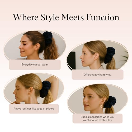 Image of Kitsch Recycled Satin Oversized Scrunchies - Large Hair Scrunchies for Women, Eco-Friendly Hair Ties & Ponytail Holders | Ideal Gifts for Women - Black & Chocolate, 2pcs