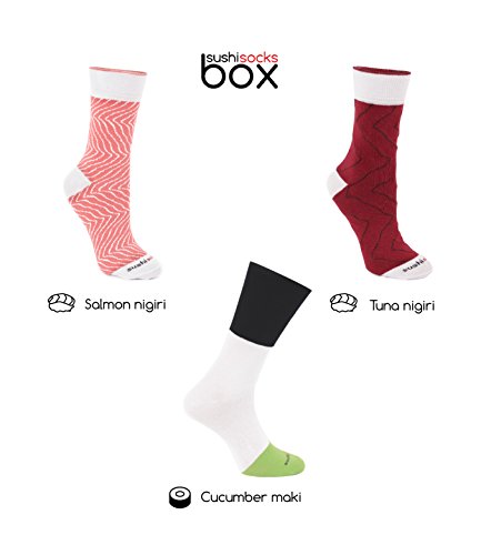 Rainbow Socks - Men's Women's - Sushi Socks Box Tuna Salmon Cucumber Maki - 3 Pairs3