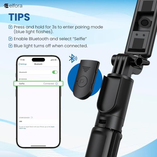Image of Elfora R1 Selfie Stick Tripod Stand|Lightweight & Portable Design for Stable Shots|Extendable with Wireless Remote for Vlogging & Capturing Photos|Compatible for All Android Smartphones and iPhones