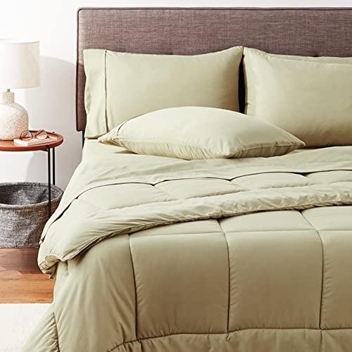 Sweet Home Collection 7 Piece Comforter Set Bag Solid Color All Season Soft Down Alternative Blanket & Luxurious Microfiber Bed Sheets, Sage, Queen
