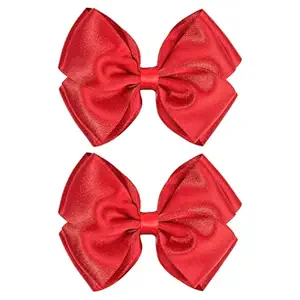CN 4.5 Inch Red Glitter Hair Bows for Girls Alligator Clips Sparkly Satin Hair Accessories for Kids Toddler Women on Birthday Wedding Christmas and Party