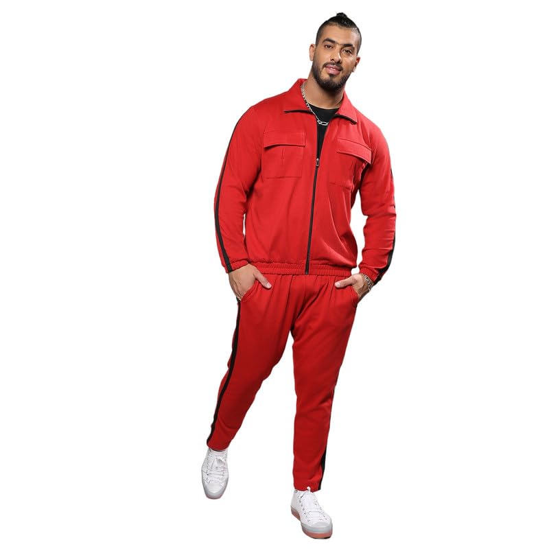 Buy Instafab Plus Men's Mustard Yellow Zip-Front Tracksuit Set