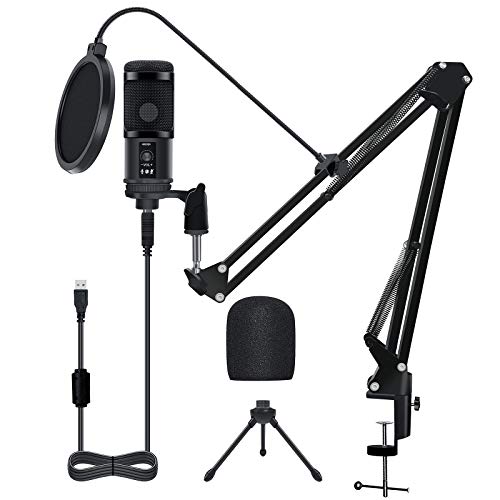 BOLWEO USB Microphone for PC, Podcast Microphone Gaming Mic Computer Microphone with Boom Arm Stand, USB Mic Streaming Microphone Kit for YouTube Video Studio Singing Teaching Recording Microphone