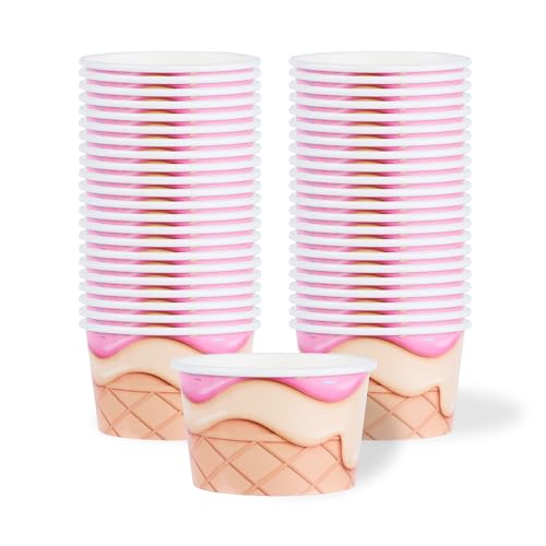 Image of Restaurantware Ice Cream Cups 50 Pack of 8 oz Leak-Resistant Disposable Dessert Bowl Frozen Yogurt Cup Round Paper Container For Cold And Hot Desserts