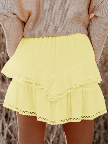 Image of Aoudery Flowy Shorts for Women Casual Boho Ruffle Tiered Skorts High Waist Mini Skirts Golf Tennis Crochet Shorts