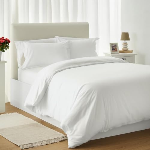 Jomy Funda nórdica   3 Piezas   Algodón Egipcio De 300 Hilos Blanca Cama 150 x 190/200. 1 Funda Nordica 240X220 2 Fundas de Almohada 50x75 Cierre con Cremallera. Funda Nórdica Algodon Suave.