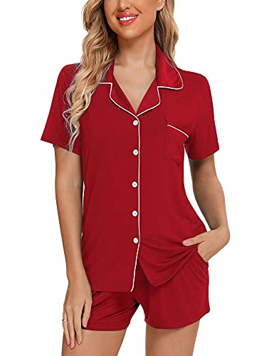 Image of Anjue Womens Pajamas Set Short Sleeve Button Down Soft Pj Sets S-XXL | V neck,Pyjamas,Modal,Wedding,Pijamas de mujer,Bridal party,Viscose,Knit,Cute,Lounge,Lightweight,Nursing,Holidays