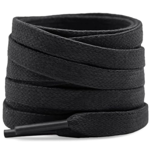 YFINE Flat Waxed Shoe Laces: Sneakers Black Shoelaces for Men&Women Boot - 2 Pair 47 Inch