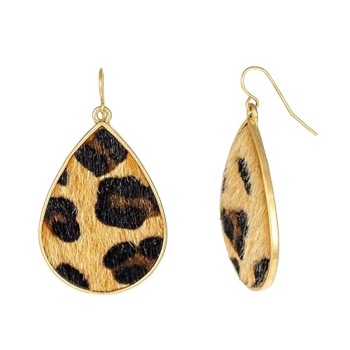 Leopard Print Dangle Earrings for Women, Lightweight Gold Teardrop Drop Earrings, Bold Animal Statement Style