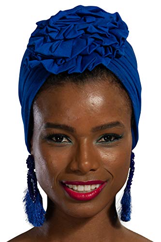 Instant Turban Cotton Scarf Head Wrap Scarfs For Women Hat Rose Detail Sax Blue