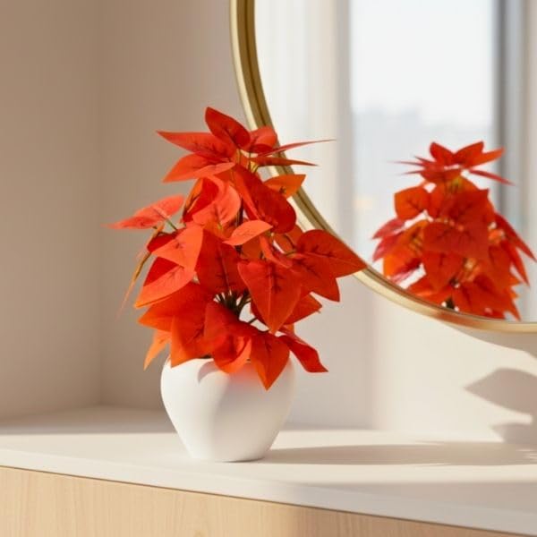 Image of fancymart Artificial Plant Leaves in Apple Pot (30 cm Height) | Small Potted Plant for Office Desk | Home Decor for Living Room | Cafe & Restaurant Table Decoration