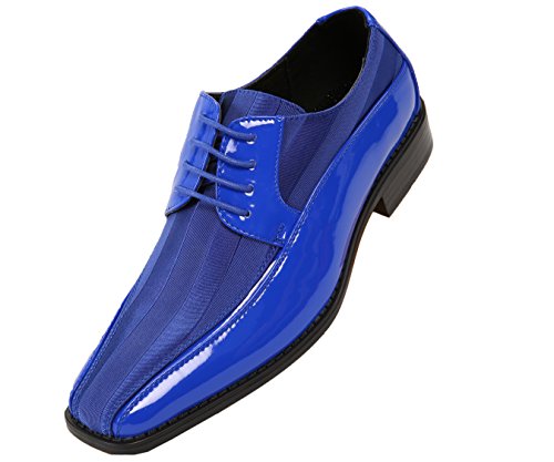 Viotti 179 - Mens Shoes - Oxford Shoes for Men - Mens Casual Dress Shoes, Wedding Shoes Striped Satin, Patent Tuxedo - Dress Shoes for Men; Color: Royal Blue, 10.5