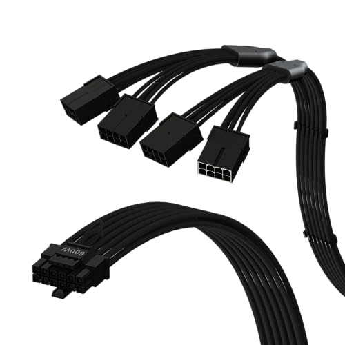 Image of LINKUP - AVA 4-in-1 12VHPWR PCIE 5.0 Power Adapters | 600W 16AWG | For All PSUs | UL-Rated, Sleeved Jacket | 4 Pcs Kit for RTX5000 RTX4000 GPUs | Elevate Gaming Performance | 40cm Black