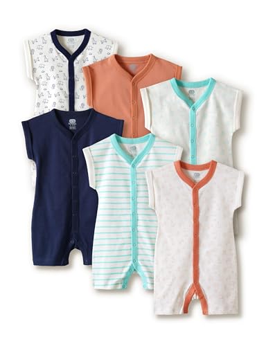Image of Amazon Brand - Symbol Unisex 100% Cotton Half Sleeve Baby Rompers (Available in Pack of 3 & 6)