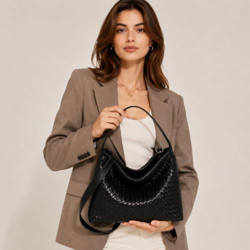 Image of Suede Woven Tote Bag for Women, Hobo Shoulder Bag for Work Travel