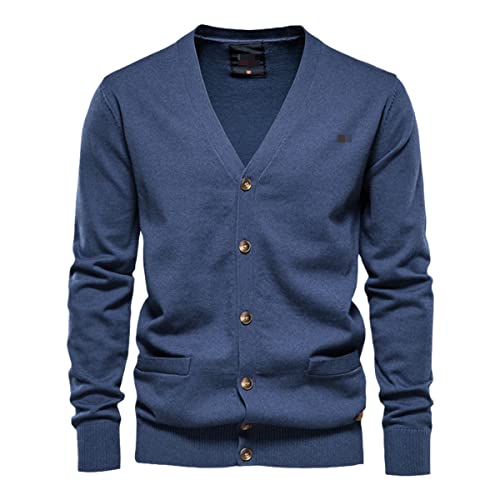 Cardigan à simple boutonnage pour homme bleu marine en maille col V taille M