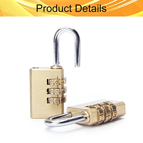 Image of 2PCS 3-Digit Combination Padlock Shackle Copper Resettable Padlock Gym Lock Waterproof for Gate & Door Hasps Toolboxes Drawing 5mm