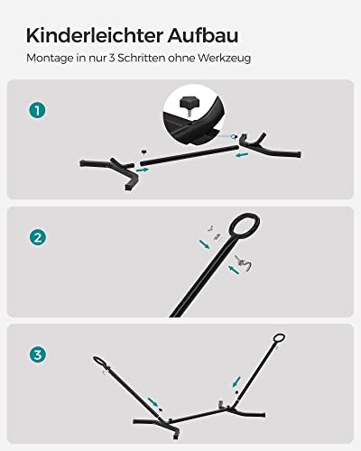 SONGMICS Hängematte, 210 x 150 cm, auf 5 Verschiedene Höhen verstellbar, Gestell aus Metall, bis 240 kg belastbar, für Garten, schwarzes Gestell und graue Hängematte GHS001G01 6