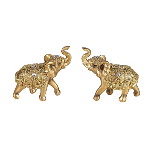 AGKZNTQP 2Pcs Gold Elephant Figurines 3.9Inch Feng Shui Tabletop Decor Gift
