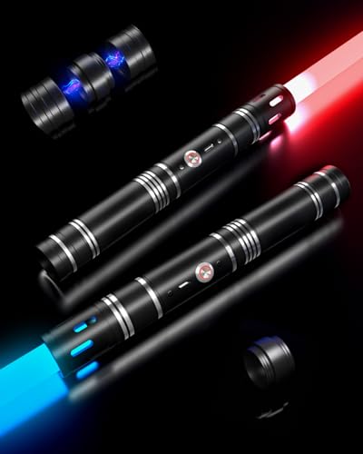 Duelo de sables de luz Juego de 2 4 Efectos de Sonido y 20 Colores Sable de luz Hoja de Doble Cara Vibrante Mango de Metal sables de luz para niños y Adultos (Sliver)