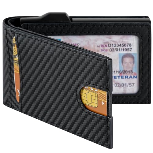 Leather Wallet for Men and Women with Pop-Up Card Case - RFID Blocking Bifold Design with ID Window & Cash Pocket - Birthday Gift for Him, Her