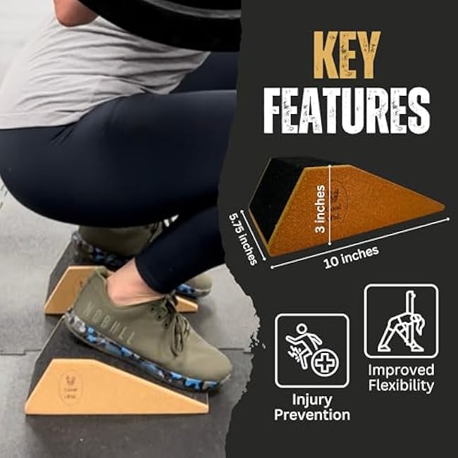 Squat Wedge -Squat Wedge Block-Extra Large SIze-Slant Board for Calf Stretching-Heel Elevated squats w/Non-Slip Grip, Anti-Slip Cork-Lightweight Home Gym Accessories-Yoga Blocks