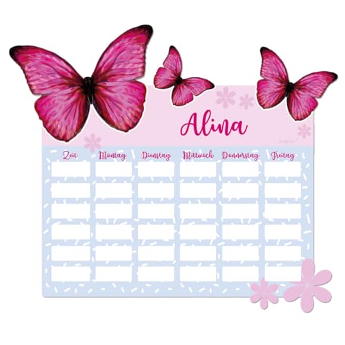 Striefchen® Magnetischer Stundenplan in Konturschnitt für Jungen und Mädchen, verschiedene Motive mit Wunschname Schmetterlinge