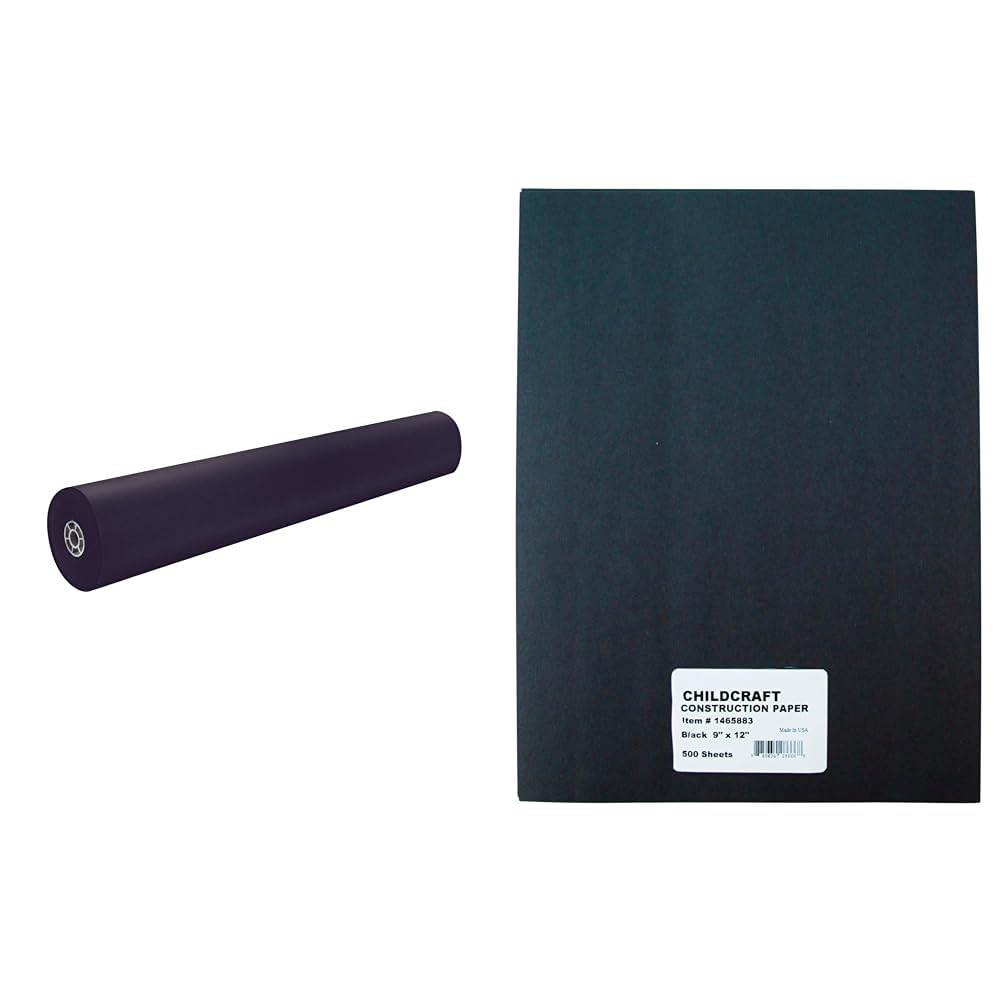 Rainbow Colored 36" x 1,000' Kraft Duo-Finish Paper Roll, 500 Sheets 9 x 12 Inch Black Construction Paper