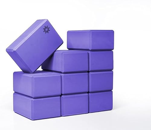 Sunshine Yoga 4" Yoga Block, 10 Pack Bulk EVA Foam Yoga Blocks, Firm and Supportive Yoga Brick, Balance Foam for Stretching, Pilates, and Workout, 4" x 6" x 9", Purple