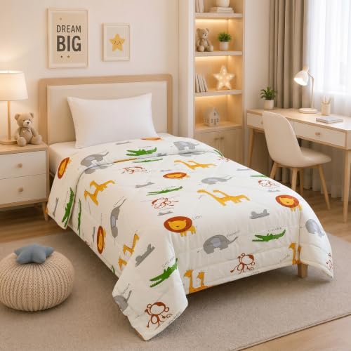 Image of Filymore Animal Comforter for Kids Girls - Cute Cartoon Print Single Bed Blanket, Microfiber Dohar for Boys & Girls | Soft Kids Winter & Summer Quilt|60x90 Inches (Cream Yellow)