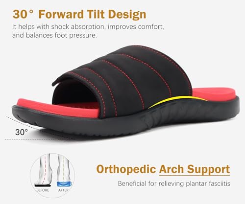 Image of ONCAI Mens Sandals Adjustable Straps Orthotic Plantar Fasciitis Open Toe Athletic Sport Slides with Soft Comfy Arch Support Footbed Size 7.5-15