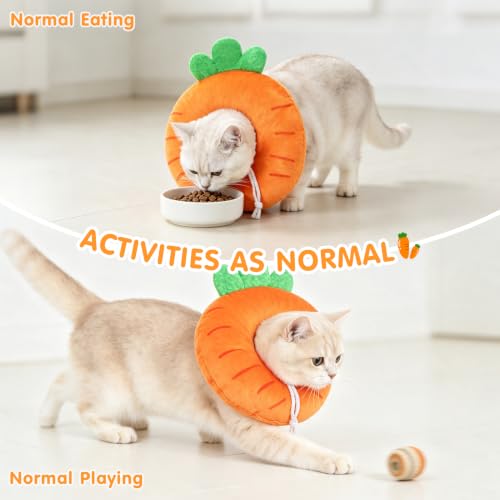 Image of BEAUTYZOO Cat Cone Collars Soft, Cat Donut Recovery E Collar After Surgery | Kitten Neck Pillow to Stop Licking, Plush for Wound Healing, Adjustable Elizabeth Cone for Small Dogs, Orange Carrot S