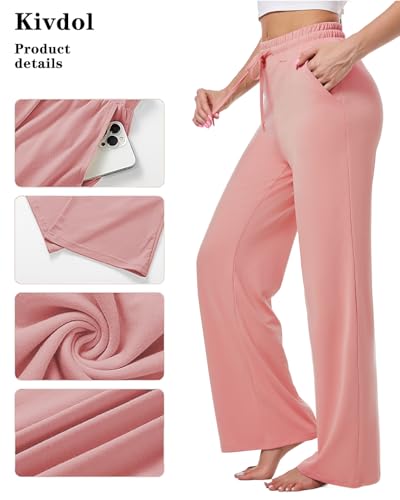 3 Pack Womens Yoga Sweatpants Wide Leg Lounge Pajamas Pants Drawstring Workout Comfy Joggers Sweatpants Pants Pockets4