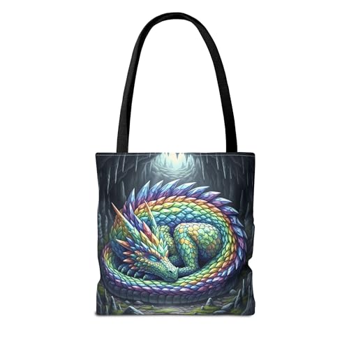 Premium Tote Bag with Reinforced Stitching - A Rainbow Crystal Dragon Sleeping in a Cave2