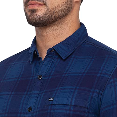 Image of Spykar Men's Regular Fit Raised Collar Full Sleeve Checked Casual Shirts