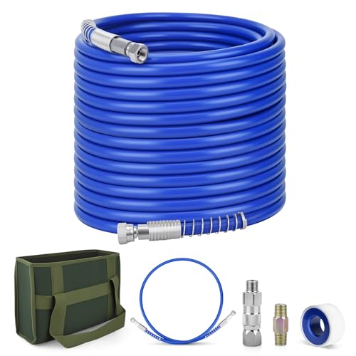 100Ft x 1/4 Airless Paint Sprayer Hose High Pressure Hose Kit with 5Ft Whip Hose 1/4 Hose Connector Swivel Joint PTFE Tape & Carrying Bag for Airless Spraying Machine