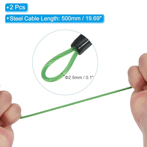 Image of PATIKIL Security Steel Cable with 4 Digit Combination Lock, 2 Set 1.6Ft Coated Safety Wire Rope Double Loop Padlock for Outdoor Travel Luggage, Green