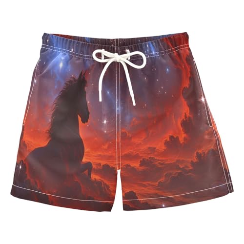 Boys Quick Dry Swim Trunks with Pockets Horse Nebula Stars Galaxy Beach Shorts for Kids, Toddler Swimsuit Boy