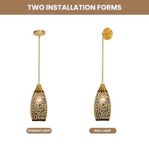 Pendant Lights,Wide 4.8'' Height 7.8'',Bronze Gold Chrysanthemum Pattern - image 9
