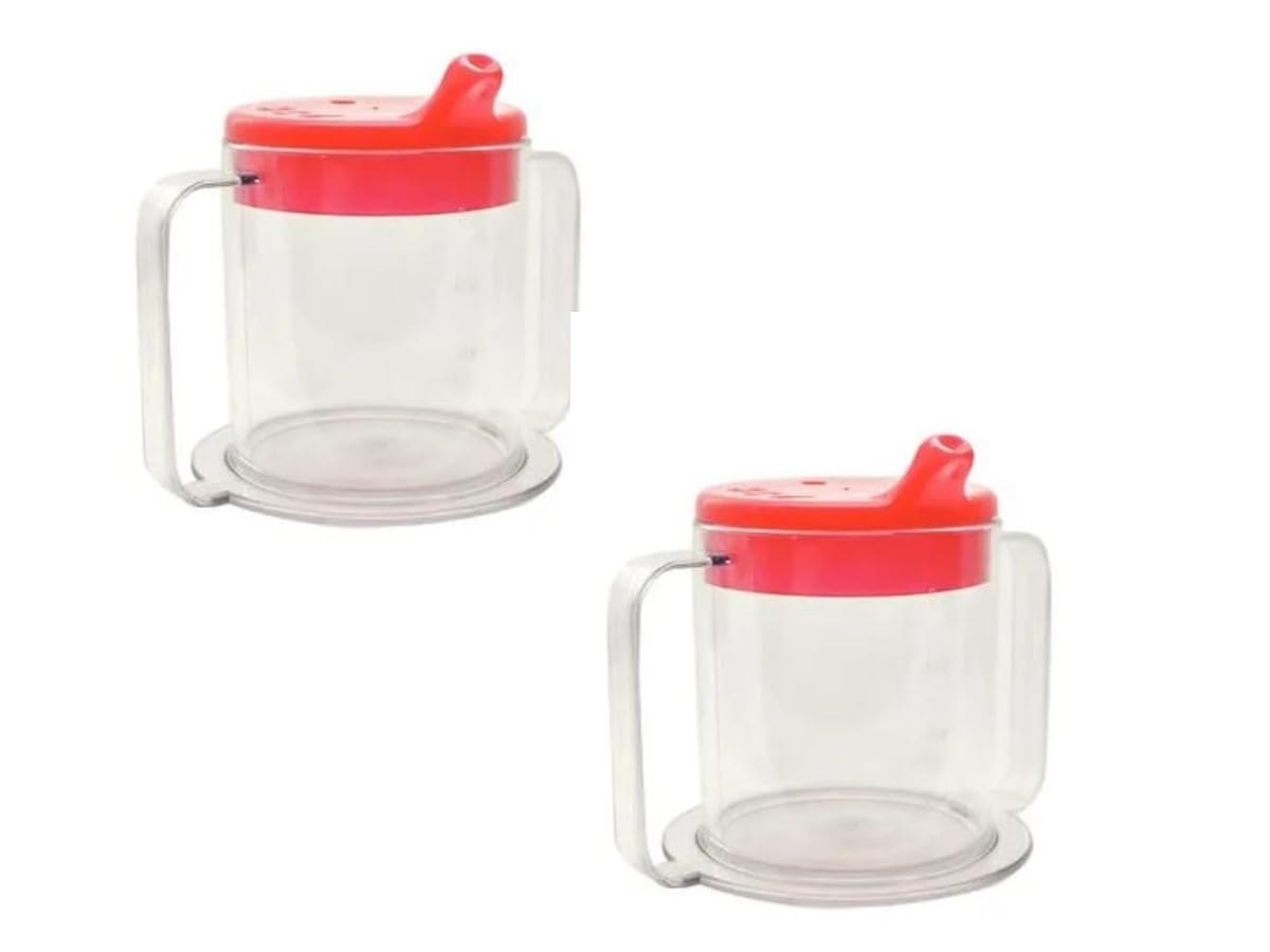 9oz Adult Sippy Cup with RED LID and 2 Handles - Independence Sip Cups for Adults for Limited Mobility - Handicapped Accessories - Handicap Cups for Elderly Care - Made in the USA – 2 Pack