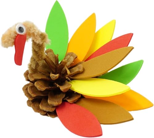 4E's Novelty 4 Pack Pinecone Turkey Craft Kit - DIY Thanksgiving Crafts for Kids & Adults, Thanksgiving Table Decorations, Turkey Arts and Crafts
